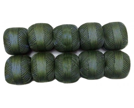 CAL POLY GREEN with BLUE - Lot Set of 10 - Cotton with Lurex Jari Zari Yarn Thread - For Crochet Lace Knitting Embroidery Trim - 1000+ Yards - 200 Grams